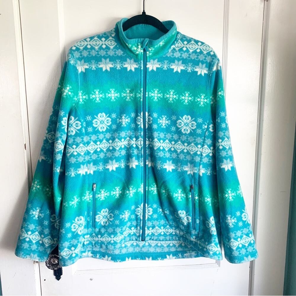T By Talbots Colorful Snowflake Zip Front Long Sl… - image 1